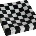 Marble Stone Black and White Checkerboard Square Small Splicing Mosaic Tray Jewelry Dish (Black and White)