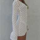 GORGLITTER Women's Crochet Bikini Cover Up Dress Cut Out Long Sleeve Beach Bathing Suit Swimsuit Outfits (White, M)