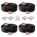 BNC Cable 4 Pack 25 Feet Security Camera Cable,CCTV Video Power Cable Wire for Surveillance Camera DVR Systems with 8pcs Connectors and 100pcs Cable Clips,Black