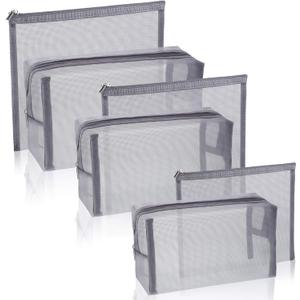 6 Pieces Mesh Makeup Bags Mesh Cosmetic Bag Portable Travel Organizing Zipper Pouch Toiletries Makeup Pouches for Home Office Travel Accessories (Gray)
