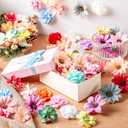 Hoteam 100 Pcs Spring Assorted Small Flower Decorative Fake Flower Heads Bulk Silk Artificial DIY Faux Mini Daisy Rose Plum Craft for Wedding Cake Mother's Day Party Wreath Home (Bright)