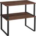 SONGMICS Cabinet Organizer Shelf, Set of 2 Kitchen Counter Shelves, Kitchen Storage, Spice Rack, Stackable, Expandable, Metal and Engineered Wood, Natural Walnut and Matte Black UKCS020K01