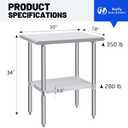 Hally Stainless Steel Table for Prep & Work 30 x 18 Inches, NSF Commercial Heavy Duty Table with Undershelf and Galvanized Legs for Restaurant, Home and Hotel