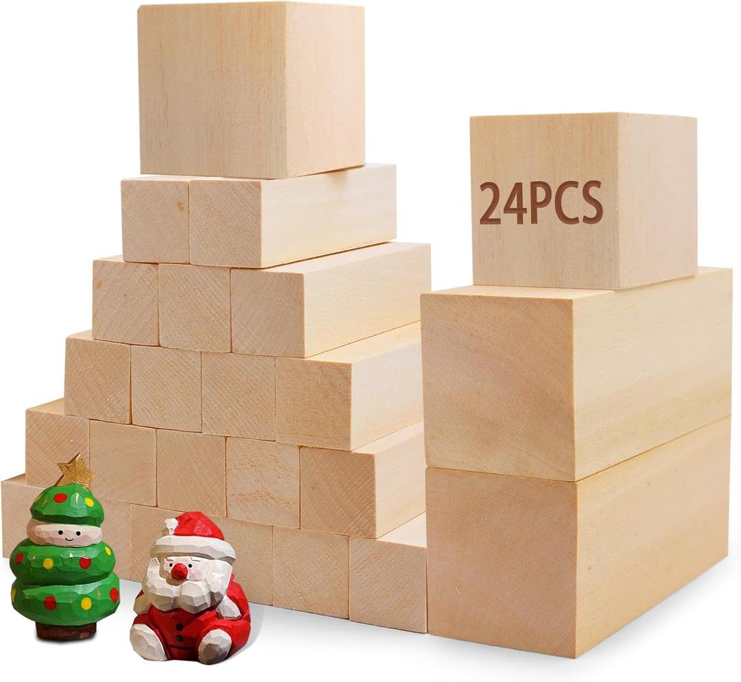 Basswood Carving Blocks for Crafts,Cymuber 24 PCS Whittling Wooden Blockss Kit with 3 Sizes,Wood Carving Blocks Wood Whittling Kit Crafts for Kids and Adults