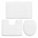 White Shaggy Bathroom Rug Set, Soft Fluffy Bath Mats with Toilet Contour Rug, Non-Slip Chenille Bathroom Carpet Set