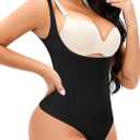 Womens Shapewear Bodysuit Body Shaper Thong (Small, Pure Black)