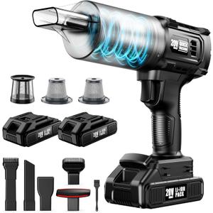 Car Vacuum Cordless, 35000PA Strong Suction Handheld Vacuum with 2 Detachable Batteries, 60Min Runtime Portable Vacuum Cleaner for Car Detailing, Pet Hair, Home Couch & Office, 350ML XL Dust Cup (Black)