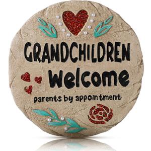 Grandchildren Welcome Stepping Stone - 10 Inch Resin Grandparents Gift, Spring Home Decoration for Lawn