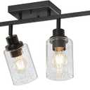 LOUSACE 4-Light Black Track Lighting Fixture, Flush Mount Ceiling Spotlight with Rotatable Heads & Seeded Glass Shade for Kitchen Closet Hallway Entryway Bar