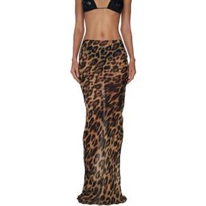 Women's Sheer Mesh Long Maxi Skirts High Waisted Summer Swimsuit Cover Up See-Through Beach Flowy Long Tulle Skirt (Large)