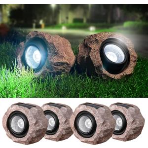 Solar Rock Lights Outdoor, 4 Pack Solar Spotlights Outdoor Waterproof Super Bright Rock Light, Adjustable Light Angle Landscape Rocks for Decks Yard Pathway Walkway Patio Lawn