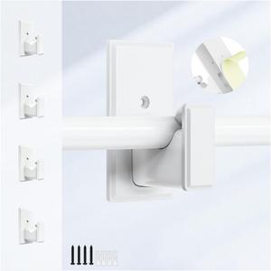 TKZTKZ No Drill Curtain Rod Brackets:Self Adhesive Curtain Rod Holders for Rod 5/ 8" No Screw, Heavy Duty Easy Curtain Rod Bracket No Drilling, No Damage Wall Renter Friendly Curtain Rod Hooks White, 4PCS