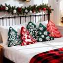 Lanpn Christmas Tree Pillows Set of 2, Line Christmas Tree Decoration Winter Soft Cute 3D Shaped Xmas Tree Throw Cushion for Sofa Bedroom Xmas Decor (20.5x16 inch, Green & Red) (Branches Texture)