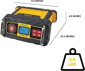 Stanley BC50BS Fully Automatic 15 Amp 12V Bench Battery Charger/Maintainer with 50A Engine Start, Alternator Check, Cable Clamps