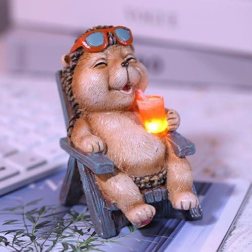 FOXMIS Solar Hedgehog Garden Decor Statues for Outside Lawn Yard Patio, Home Office Halloween Decorations Indoor Lights, Ideal Ornaments Birthday Gifts for Mom Women Grandma
