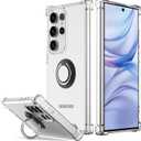 for Galaxy S25 Ultra Case Clear with 360 Rotation Metal Ring Holder Stand, Support Magnetic Car Phone Mount Soft TPU Bumper PC Hard Protective Phone Case for Samsung S25 Ultra 5G (Clear)