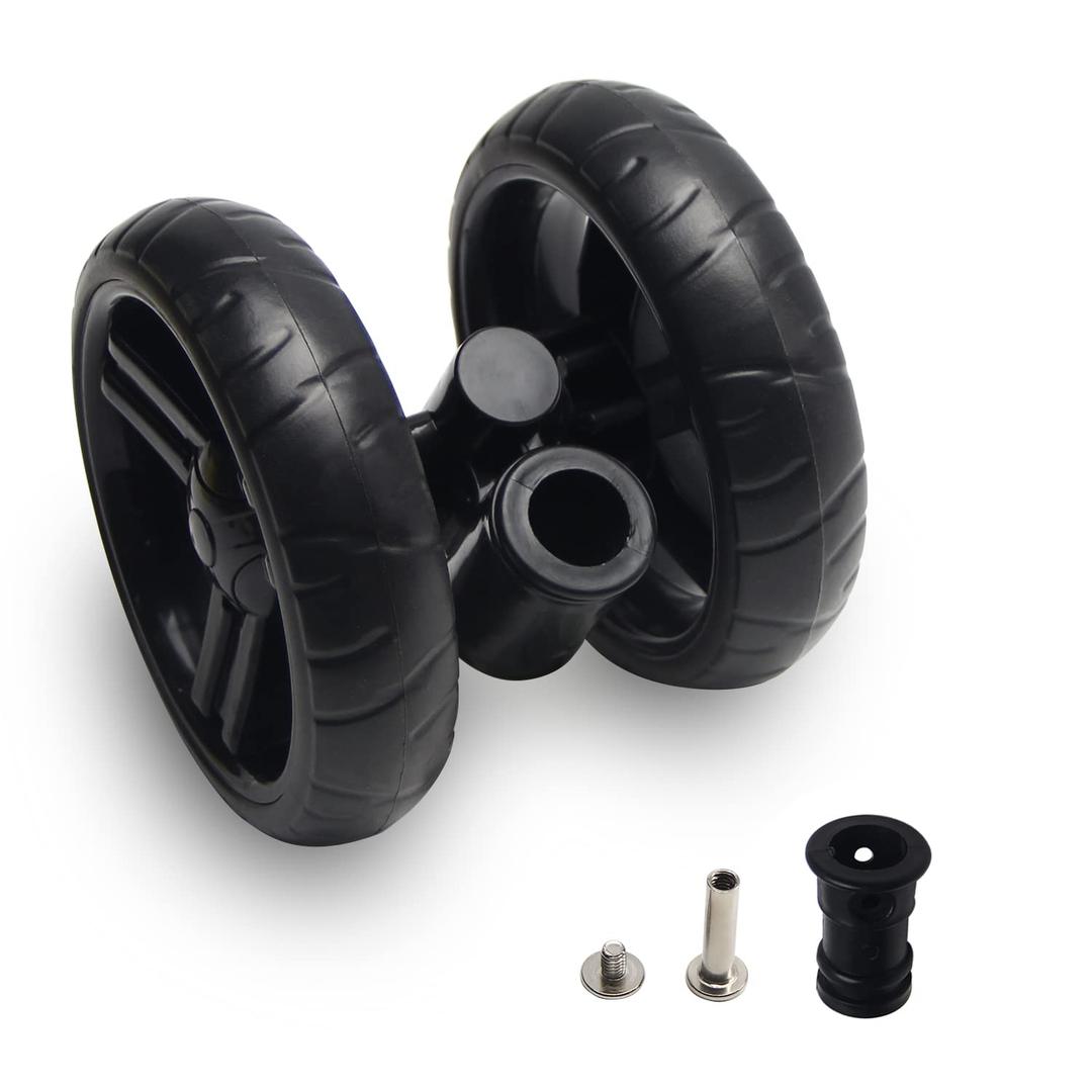 MroMax 5.11 Inch Stroller Wheel Set, 130mm x 33mm Swivel Wheel for 19mm Circular Pipes, Plastic Replacement for Pet Stroller, Black