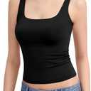 PUMIEY Women's Square Neck Tank Top Sleeveless Double Lined Basic Tops Sharp Collection (Medium, Jet Black)