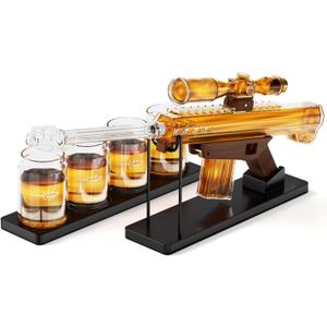 Kollea Gifts for Men Dad, Whiskey Decanter Sets, Gun Decanter Set with 4 Bullet Glasses & Sighting Telescope, Boyfriend Birthday Present, Liquor Dispenser for Bar, Anniversary - 22 oz, Christmas