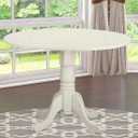 East West Furniture DLT-WHI-T Dining Room Table - a Round Top with 2 Drops Leaf and Pedestal Leg, 42x29.5 Inch, Linen White Finish (1dlt-whi-tp)