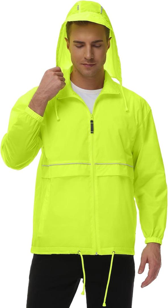 TIHEEN Men's Rain Jacket Cycling Running Jackets Waterproof Raincoat with Hood Windbreaker Hiking Jacket Rain Coat (4X-Large, Green)
