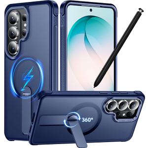 Designed for Samsung Galaxy S26 Ultra Case,[Built-in Invisible Kickstand][Compatible with MagSafe][Military Grade Shockproof], Slim Translucent Matte Phone Case for Samsung S26 Ultra-DrakBlue