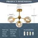 KCO Lighting Small Amber Glass Ceiling Light Bubble Sputnik Chandelier Brass Gold Semi Flush Mount Ceiling Light for Kitchen Bedroom Hallway