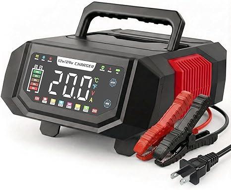 1-20A Smart Battery Charger, 12V/24V Automatic Automotive Battery Maintainer & Desulfator with Temperature Compensation, Adjustable Amp Trickle Charger for Lead-Acid, AGM, Gel, LiFePO4
