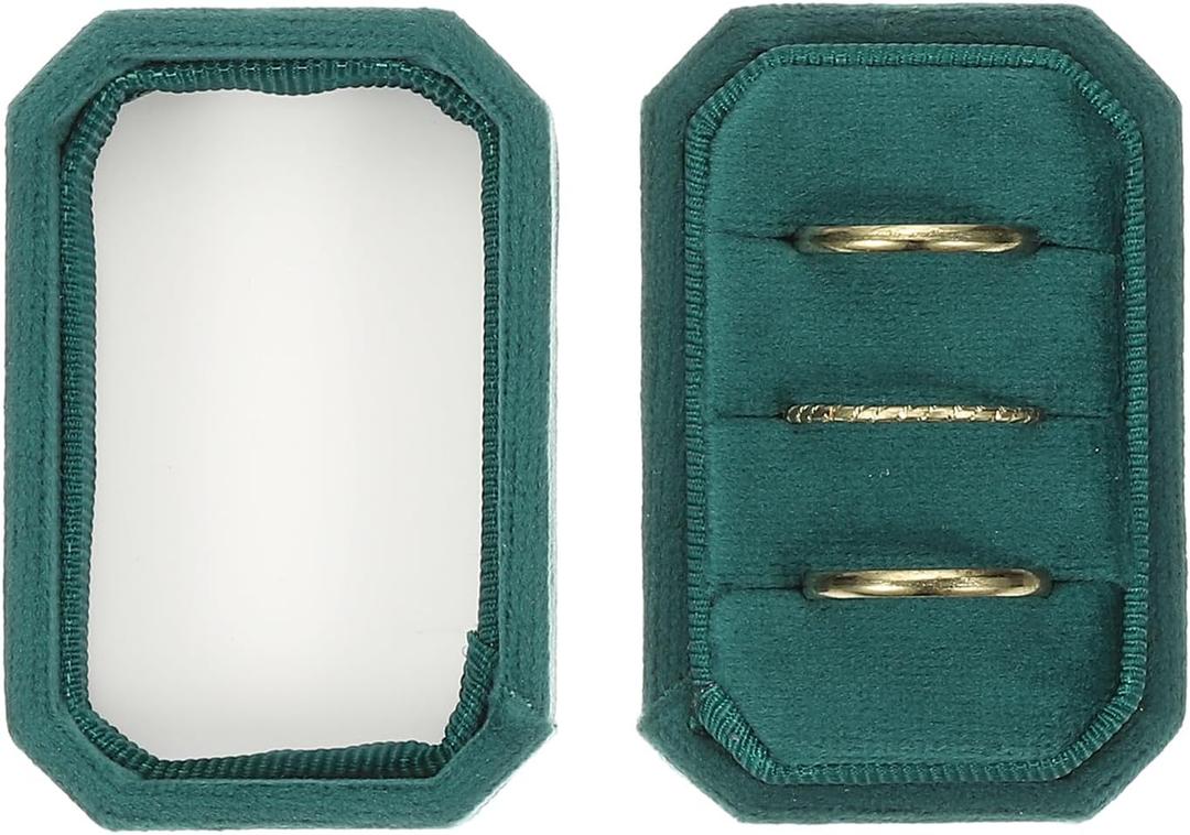 PATIKIL Velvet Ring Box 3 Slots, Octagonal 3 Rings Bearer Holder Handmade Vintage Rings Display Organizer for Jewelry Storage, Proposal, Engagement, Wedding Ceremony, Dark Green