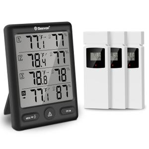 Geevon Indoor Outdoor Thermometer Wireless with 3 Remote Sensors, Digital Hygrometer Thermometer, Wireless Temperature Humidity Monitor Gauge with 200FT/60M Range (Black)