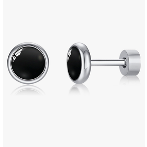 Flat Back Earrings for Women, G23 Titanium Hypoallergenic Onyx Earrings, Stone Flat Back Studs Earring for Multiple Piercings Flatback Earring Sensitive Ears