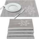 OWENIE Christmas Table Placemats Set of 4, Silver Placemats with Sequins Embroidery, Grey Place Mats for Dining Table, Xmas Holiday Tabletop Decor, Winter Table Decorations, Farmhouse 13 X 19 Inch