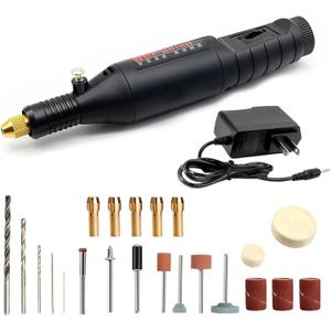 Mini Rotary Tool Set, Black, Stepless adjustable speed up to 18000rpm 13W, 12V, 27-Piece Detail Sander Grinder Pen Kit with Accessories for Small Crafts, DIY Projects