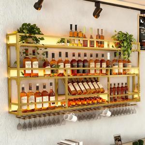 59in Wall Mounted Wine Rack, Floating Industrial Liquor Glass Holder 3 Tiers, Large Metal Wine Bottle Display Rack Hanging Shelf, for Home Bar Dining Room Decorative