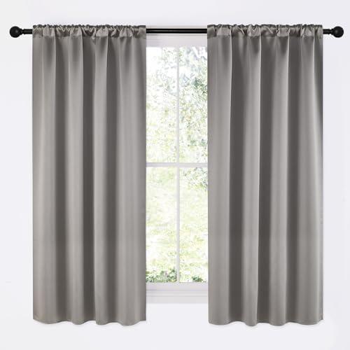 NICETOWN Room Darkening Cafe Satin Curtains for Small Windows, 42" Wide by 63" Long, 2 Panels, Chrome Gray, Rod Pocket Privacy Blackout Drapes for Play Room NICETOWN Room Darkening Cafe Satin Curtains for Small Windows, 42" Wide by 63" Long, 2 Panels, Chrome Gray, Rod Pocket Privacy Blackout Drapes for Play Room