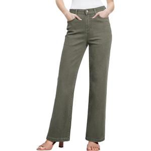 Sidefeel Women's Wide Leg Jeans High Waisted Tummy Control Stretchy Straight Leg Elastic Waist Trendy Denim Pants, Size 10