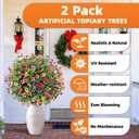 27.5" Artificial Flowers Boxwood Topiary Ball Tree Set of 2, UV Resistant Fake Bushes Shrubs with Ground Spike, Faux Evergreen Tree for Front Porch Outdoor Garden Decor