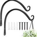 FEED GARDEN 2 Pack 14 Inch Hanging Plant Bracket Wall Hooks Decorative Plant Hangers for Outdoor Hanging Bird Feeders, Wind Chimes, Plant Baskets, Black