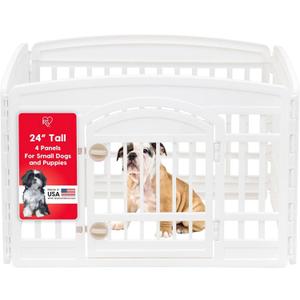 IRIS USA 24" 4-Panel Dog Playpen with Door, 35 x 35 x 24, Puppy Playpen, Dog Play Pen Indoors, Pet Fence, Puppies/Small Dogs, White
