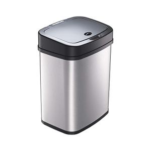 Ninestars 3 Gallon Automatic Trash Can, 12L Touchless Motion Sensor Bathroom or Bedroom Garbage Can with Odor-Sealing Lid, Rectangular Stainless Steel Base, Black Lid