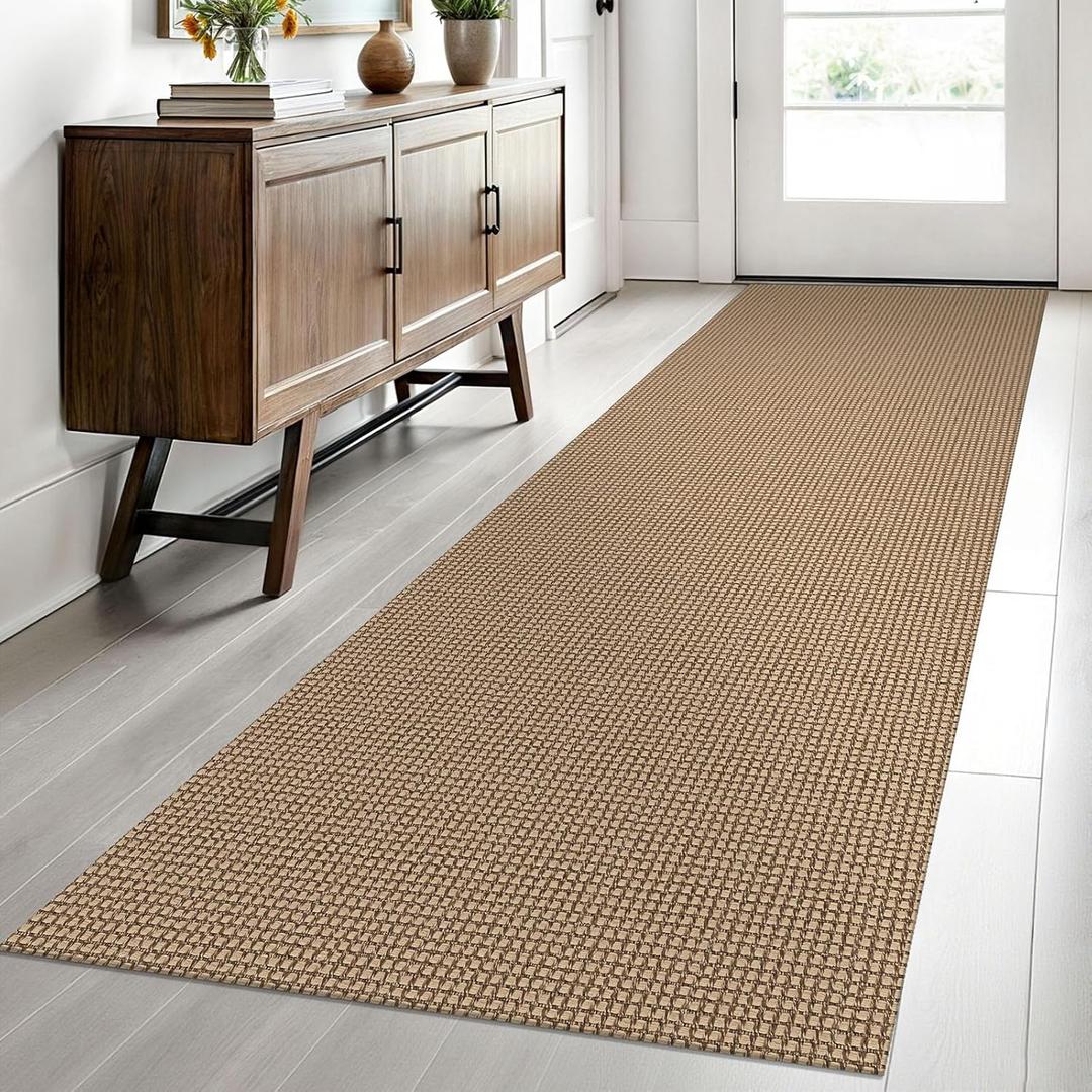 EARTHALL Woven Runner Rug 2.6x8 Ft Washable Runners for Hallways Wide Non Slip Rubber Backed Kitchen Runner Braided Indoor Floor Carpet for Entryway Hallway Kitchen Bedroom, Orange/Tan/Brown