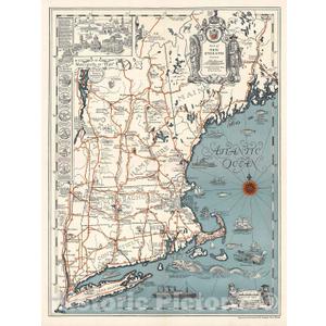 Historic Pictoric Historical 1928 Griswold Tyng Pictorial Map of New England -18 x 24 Fine Art Print - Antique Vintage Map