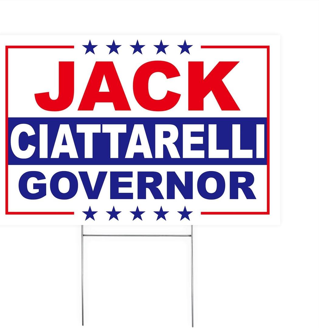 Jack Ciattarelli Yard Sign  18"x12" Yard Sign With H-Stake | Double-Sided Corrugated Plastic Outdoor Lawn Sign | Campaign Signs for New Jersey Governor