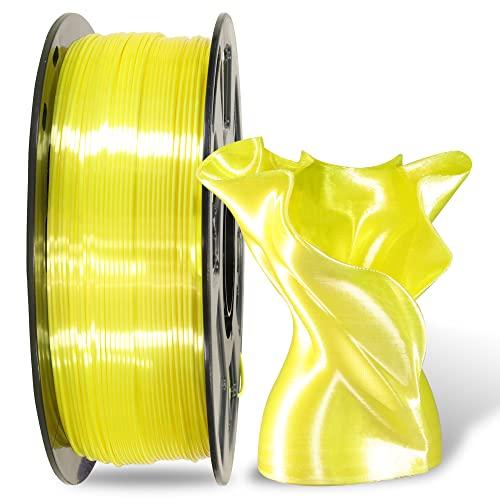 Silk Yellow Shiny PLA 3D Printing Filament, 1KG 2.2Lbs 1.75mm 3D Print Material with High Diameter Accuracy, Neatly Wound Silk PLA Widely Support for FDM 3D Printers by MIKA3D