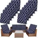 Newwiee 12 Pcs Patio Stretch Outdoor Cushion Covers Sofa Couch Covers Replacement Couch Slipcover for Sofa Seat Chair Porch Patio Furniture Protector, Flexibility and Washable(Moroccan,Navy Blue)