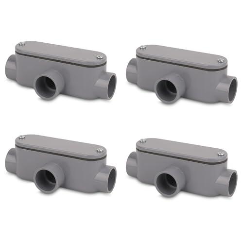 CKVIHAV 4Pack 3/4 Inch Rigid PVC Conduit Body Type T, Slip x Slip PVC Conduit Bodies T Type with Cover and Gasket, Gray