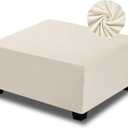 NeColorLife Square Ottoman Cover Velvet Ottoman Slipcover Thick Stretchable Footrest Stool Covers with Elastic Band for Oversized Ottoman (XX-Large Size,(with Warm Undertones)) (XXL Length: 45"-55",Width: 45"-55", Cream)