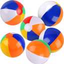 Rindion 6 Pack Beach Balls, 10 Inch Beach Balls for Kids, Rainbow Color Pool Toys Pool Balls for Swimming Pool, Beach Toys Inflatable Ball for Summer Parties and Water Games
