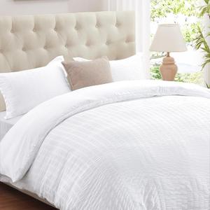 Cozyide White Duvet Cover Queen Size, Soft 3-Piece Seersucker Queen Duvet Cover Set, All Seasons Bedding Set with Zipper Closure and Corner Ties(90"x90", 2 Pillow Cases 20"x26")