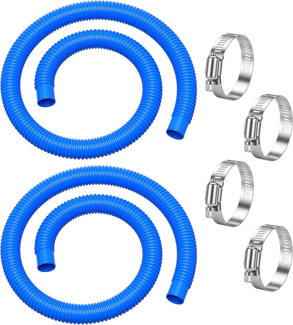 Pool Pump Hose for Above Ground Pools, 1.25" Pool Hose, 59" Long Accessory Pool Pump Replacement Hoses, For Intex Pool Filter Pump 607 637 with 4 Metal Clamps (2Pack-Blue)
